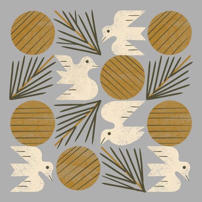 Pine Forest Doves Grid (Silver) by Renea L. Thull metal wall art