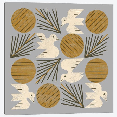 Pine Forest Doves Grid (Silver) Canvas Print #RNT61} by Renea L. Thull Canvas Artwork