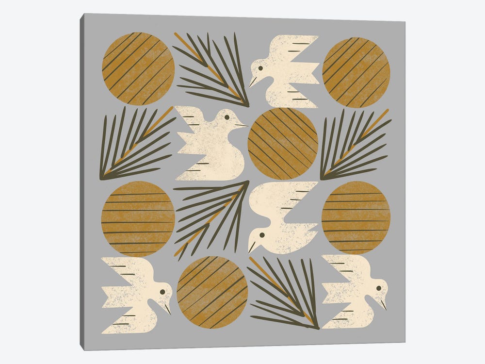 Pine Forest Doves Grid (Silver) by Renea L. Thull 1-piece Art Print