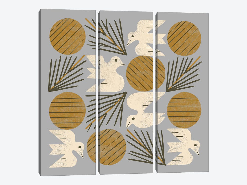 Pine Forest Doves Grid (Silver) by Renea L. Thull 3-piece Canvas Art Print