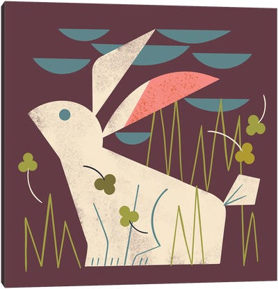 Rabbit And Clover Canvas Art Print - Grass Art