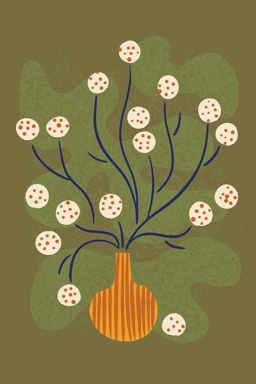 Round Flower Still Life (Olive Green)