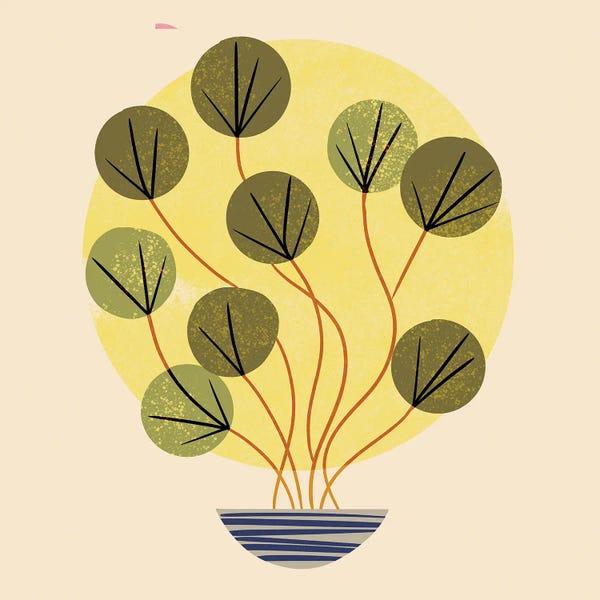 Mid-Century Modern Living Room: Round Leaf Plant by Renea L. Thull