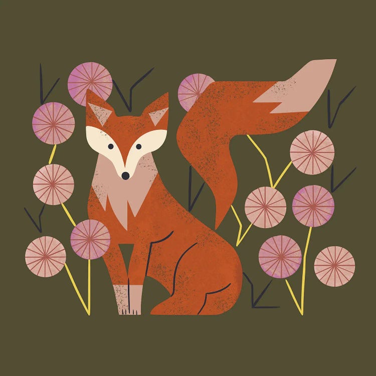 Shy Fox And Wildflowers