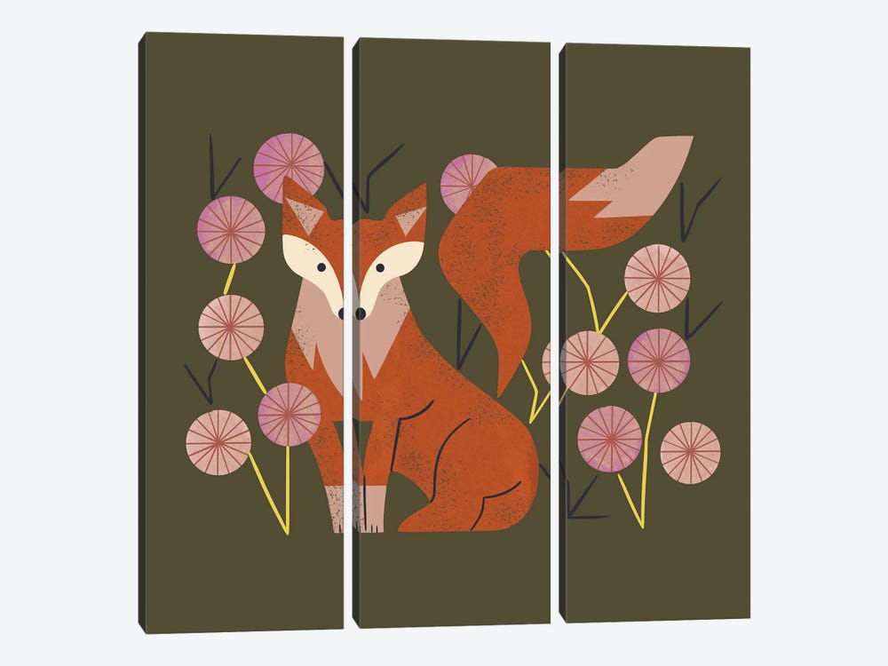 Shy Fox And Wildflowers by Renea L. Thull 3-piece Canvas Art Print