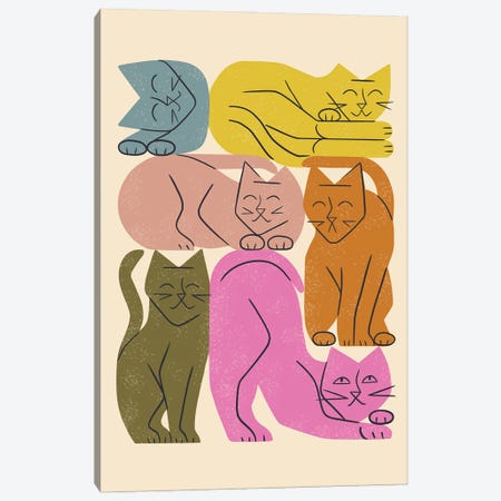 Stack Of Cats I (Retro Colors) Canvas Print #RNT75} by Renea L. Thull Canvas Artwork