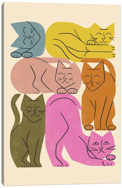Stack Of Cats I (Retro Colors) Canvas Art Print - Renea L. Thull