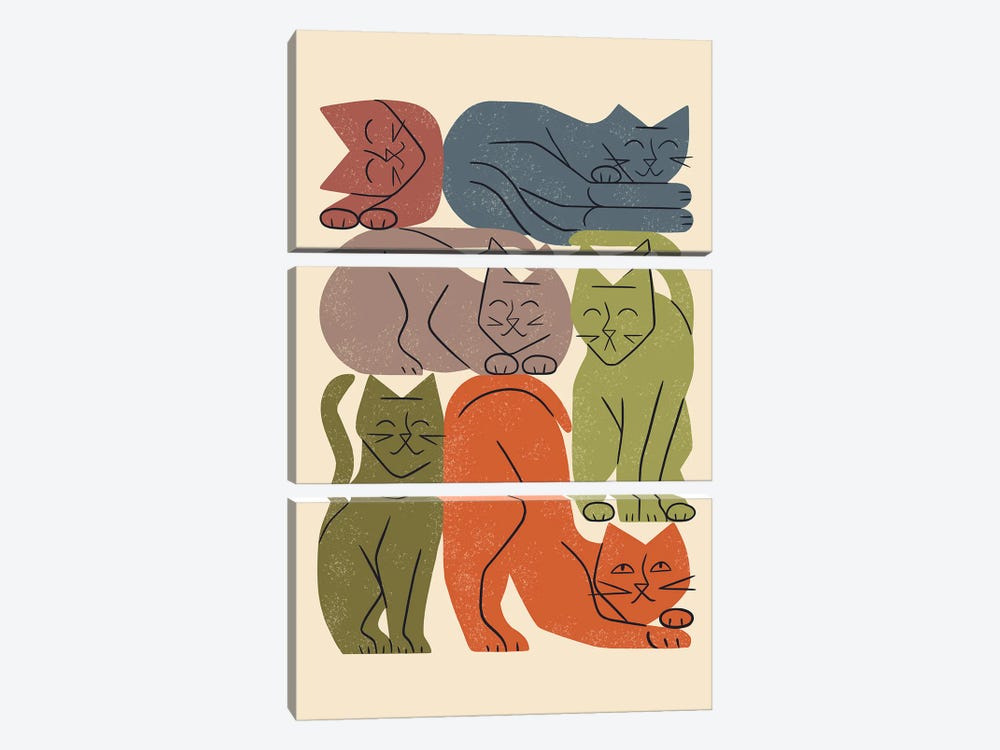 Stack Of Cats I (Earthy Colors) by Renea L. Thull 3-piece Canvas Print