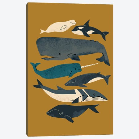 Whales Ahoy (Ochre) Canvas Print #RNT82} by Renea L. Thull Canvas Artwork