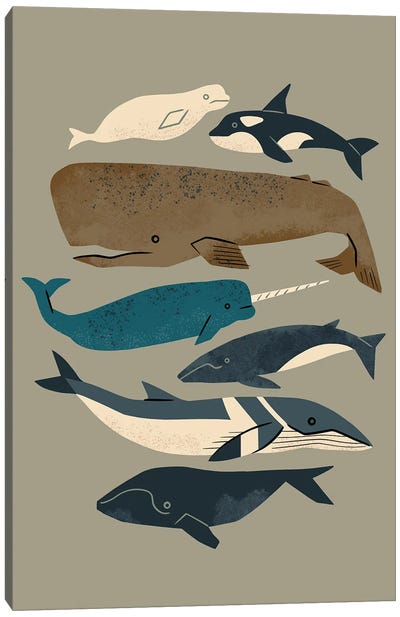 Whales Ahoy (Gray) Canvas Art Print - Narwhal Art