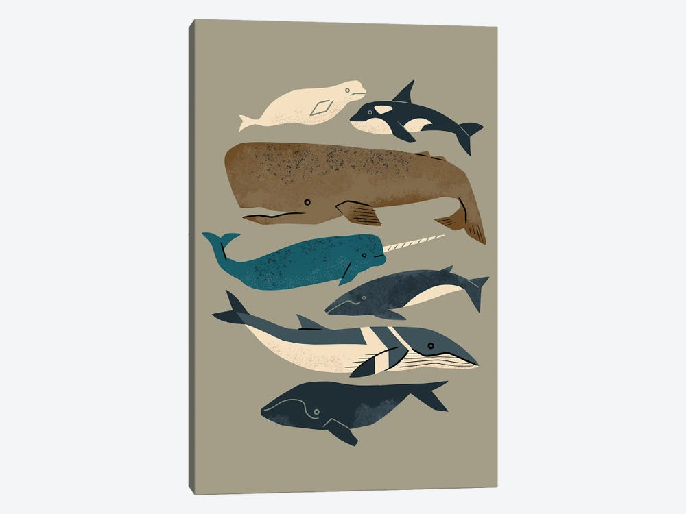 Whales Ahoy (Gray) by Renea L. Thull 1-piece Canvas Art Print