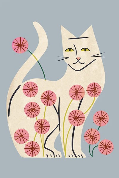 White Cat And Flowers