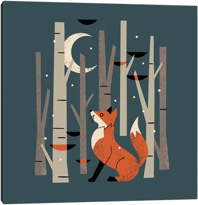 Winter Forest Fox Canvas Art Print - Mid-Century Modern Animals