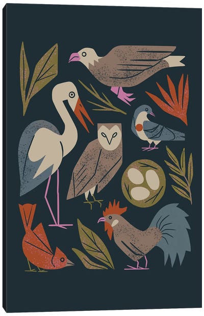 Bird Friends Canvas Art Print - Chicken & Rooster Art