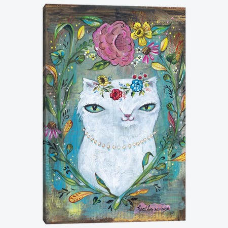 White Kitty Canvas Print #RNX100} by Heather Renaux Art Print