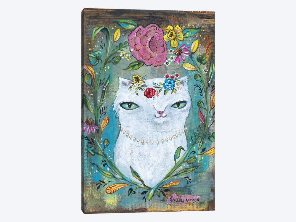White Kitty by Heather Renaux 1-piece Canvas Wall Art