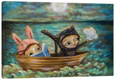 Moonlit Adventures Canvas Art Print - Rowboat Art