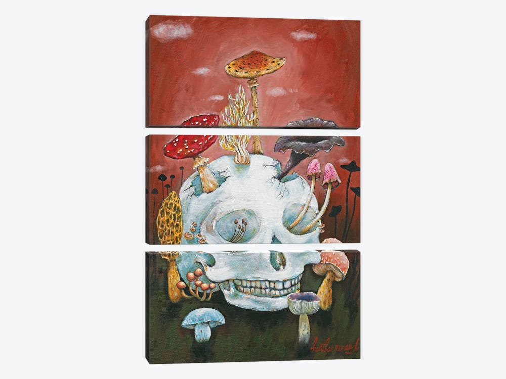 Mushroom Skull by Heather Renaux 3-piece Canvas Print