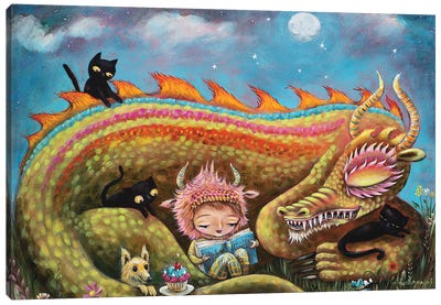 Big Friendly Dragon Canvas Art Print - Friendly Mythical Creatures