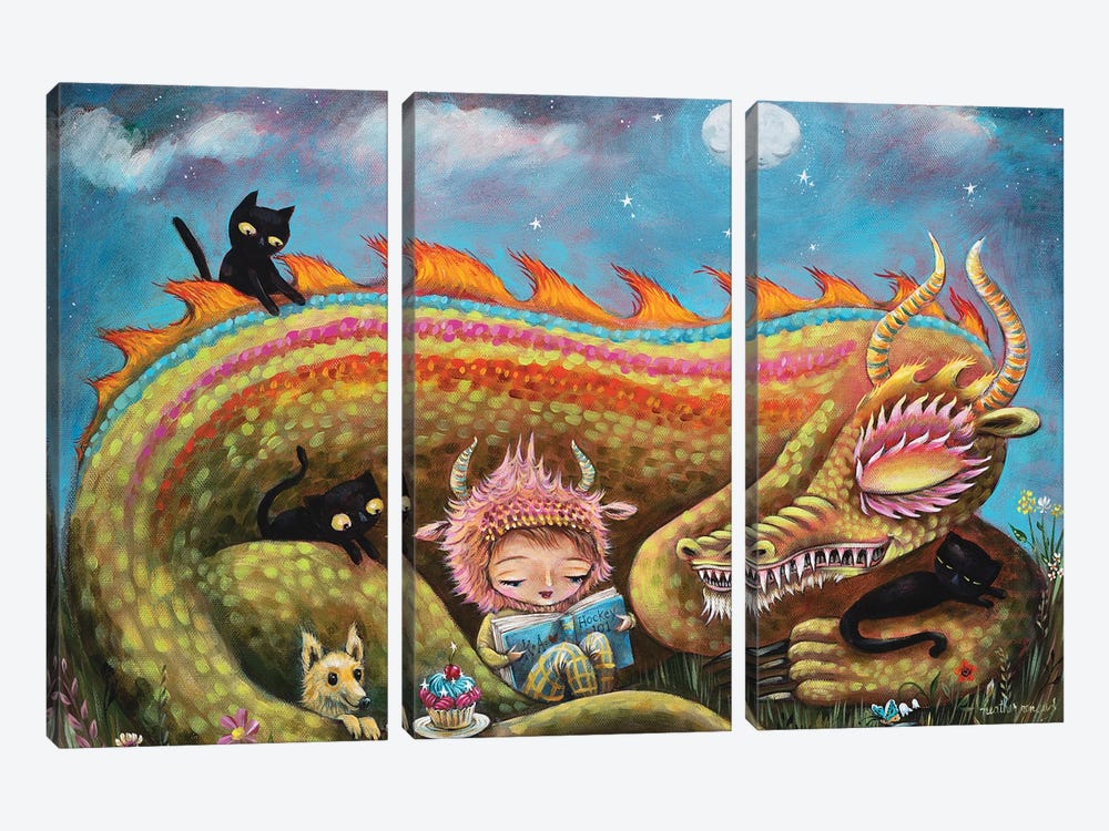 Big Friendly Dragon by Heather Renaux 3-piece Canvas Print