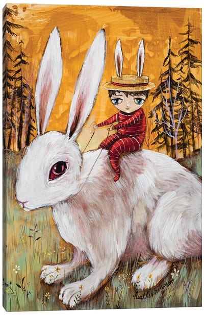 A Boy And His Bunny Canvas Art Print - Heather Renaux