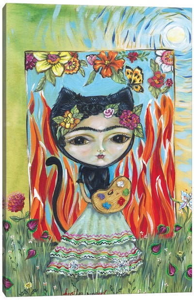 Frida In The Garden Canvas Art Print - Frida Kahlo