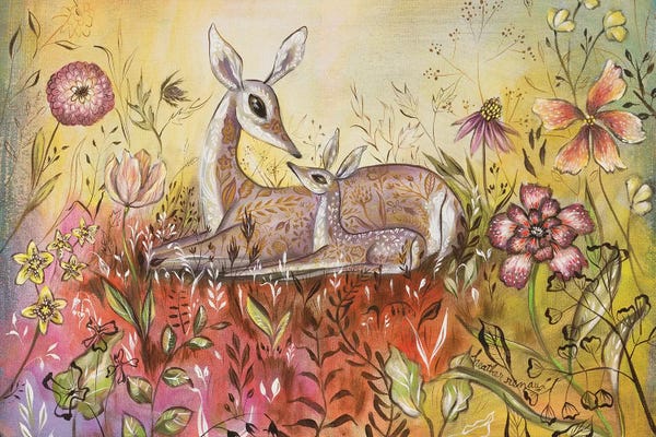 Heather Renaux: Mama And Baby Deer by Heather Renaux