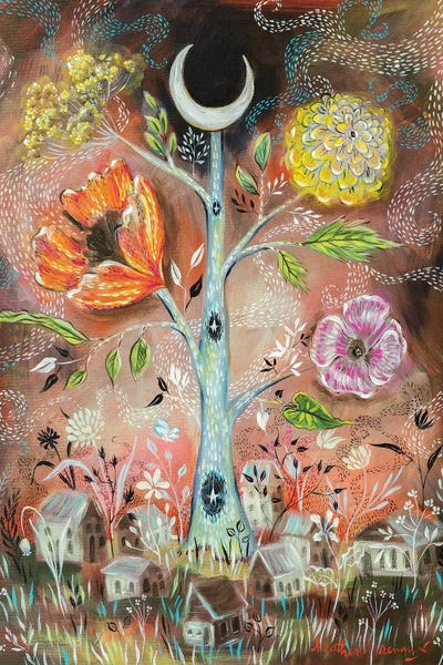 Moon And Stars Tree by Heather Renaux canvas print