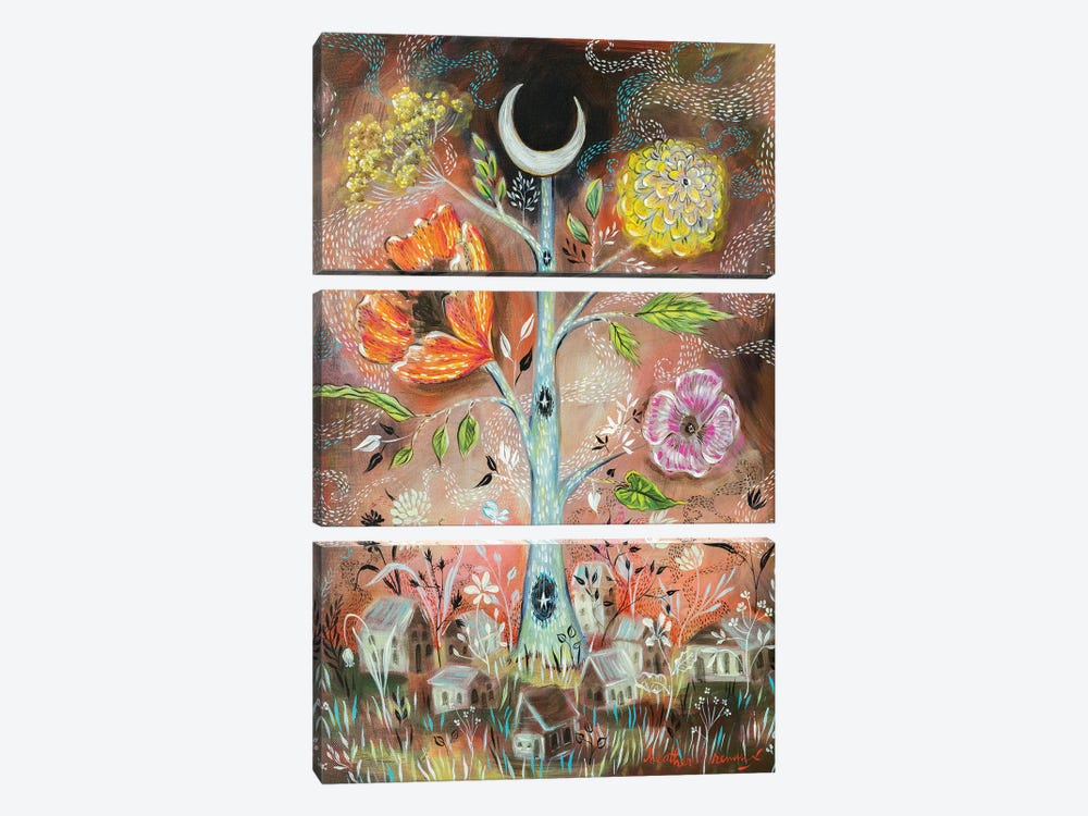 Moon And Stars Tree by Heather Renaux 3-piece Canvas Artwork