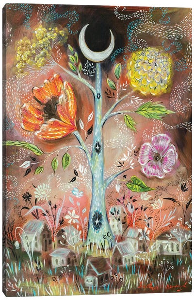Moon And Stars Tree Canvas Art Print - Heather Renaux