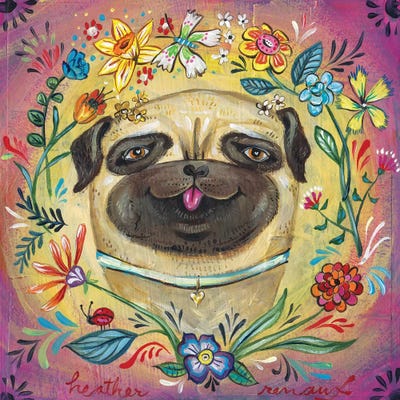 Pug Love by Heather Renaux metal wall art