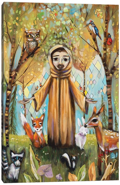 Saint Francis Asisi Canvas Art Print - Raccoon Art