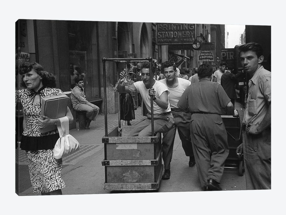 Charles James Story Men Pushing Carts (NYC, 1949) by Ruth Orkin 1-piece Canvas Wall Art