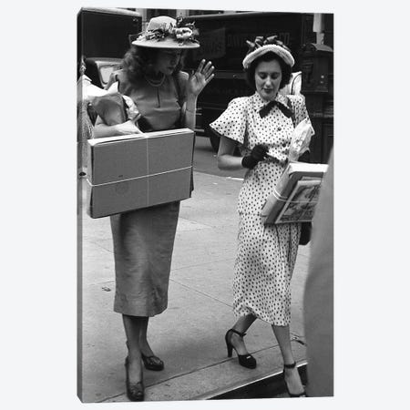 Charles James Story Women Holding Packages (NYC, 1949) Canvas Print #ROK17} by Ruth Orkin Canvas Art