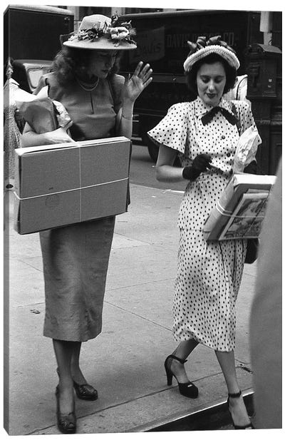Charles James Story Women Holding Packages (NYC, 1949) Canvas Art Print - Ruth Orkin