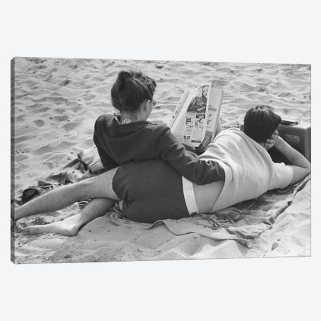 Couple On Beach (NYC, 1947) Canvas Print #ROK20} by Ruth Orkin Canvas Wall Art