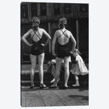 Two Women With Bathing Suits (Gansevoort Pier NYC, 1948) Canvas Print #ROK37} by Ruth Orkin Canvas Art