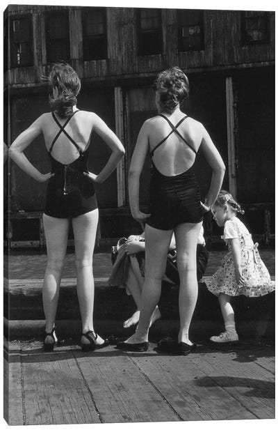 Two Women With Bathing Suits (Gansevoort Pier NYC, 1948) Canvas Art Print - Women's Swimsuit & Bikini Art