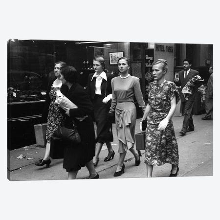 Women On Street (NYC, 1949) Canvas Print #ROK41} by Ruth Orkin Canvas Artwork