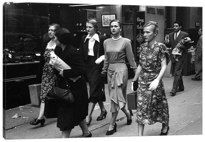 Women On Street (NYC, 1949) Canvas Art Print - Historical Fashion Art