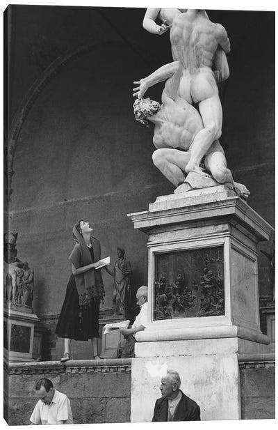 American Girl Series Staring At Statue Florence, Italy 1951 Canvas Art Print - Sculpture & Statue Art