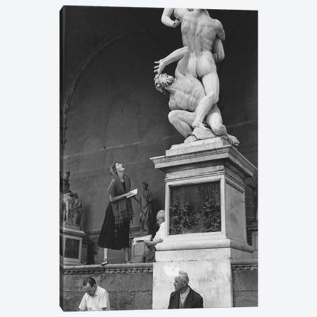 American Girl Series Staring At Statue Florence, Italy 1951 Canvas Print #ROK6} by Ruth Orkin Canvas Art