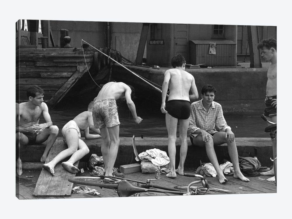 Boys Fishing At Ganservoort Pier (1948) by Ruth Orkin 1-piece Canvas Wall Art