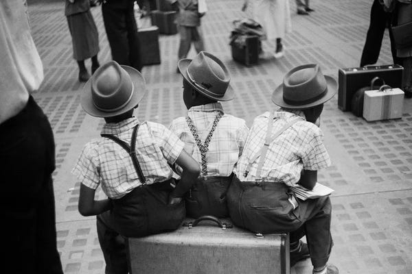 Historical Fashion: Boys On Suitcase (Penn Station NYC ,1948) by Ruth Orkin