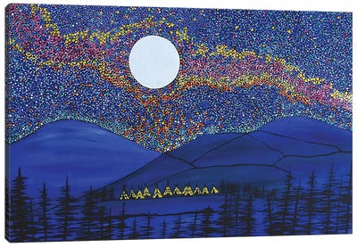 As The Village Sleeps Canvas Art Print - Native American Décor