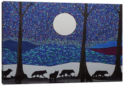 Wolves Canvas Art Print - Full Moon Art