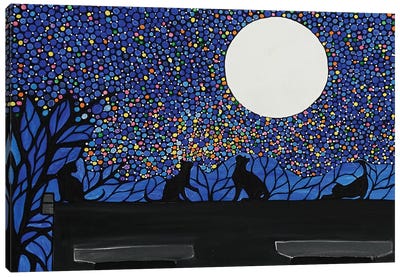 Cats Chasing Fireflies Canvas Art Print - Moon Art