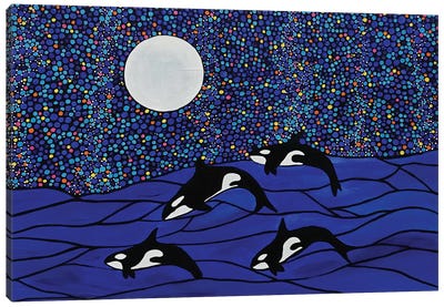 Where Whales Play Canvas Art Print - Moon Art