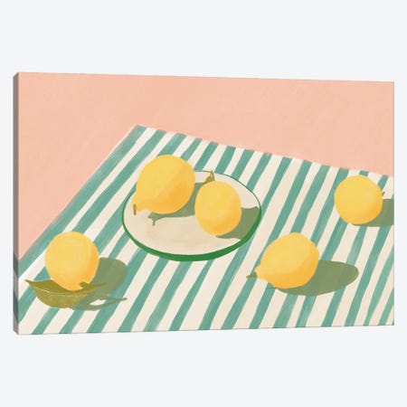 Lemons And Stripes Canvas Print #ROM112} by Jenny Rome Art Print