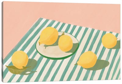Lemons And Stripes Canvas Art Print - Lemon & Lime Art
